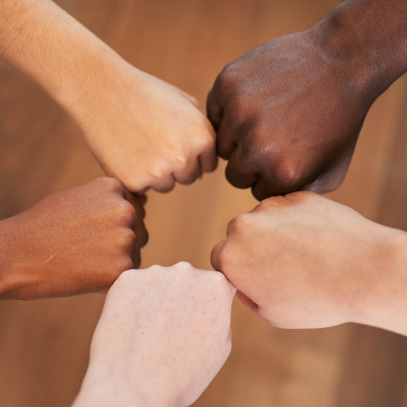 Circle of diverse hands