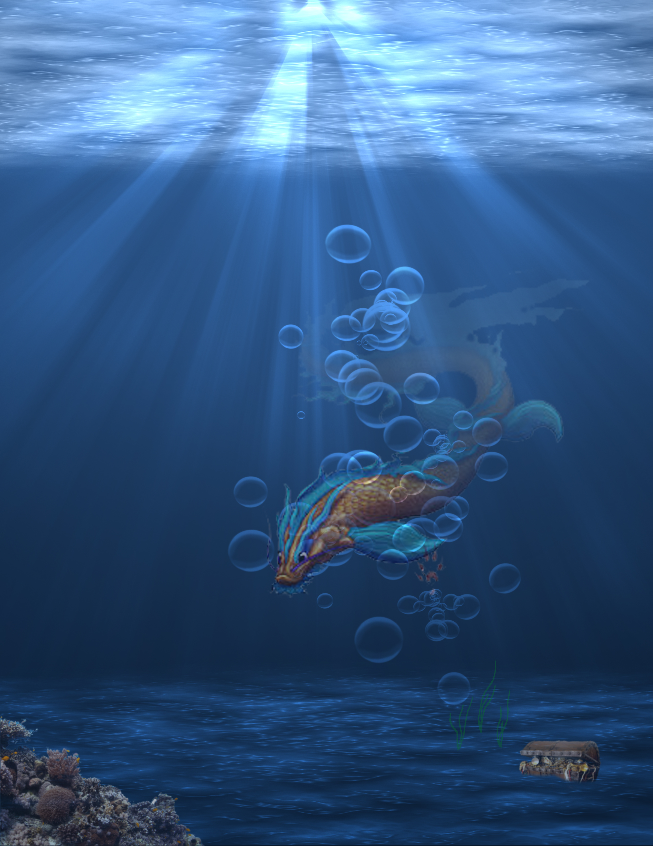 Week 7 student assignment - Underwater Scene by Saddleback College professor Dr. Scot Trodick
