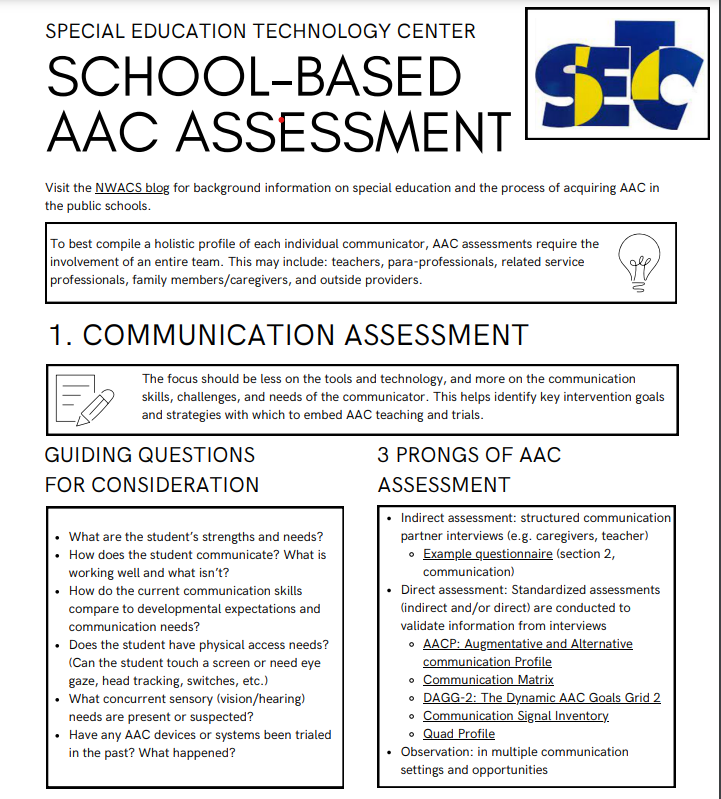 Screenshot of top half of AAC Assessment guide